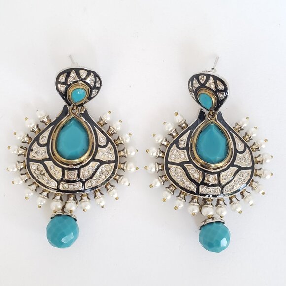 Blue Turquoise Faceted Statement Earrings ~ NWOT - Picture 7 of 7